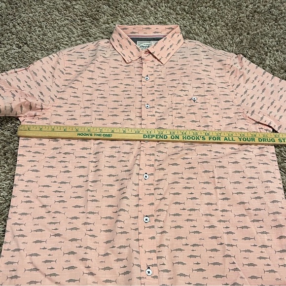 Flag and anthem nwt fish print cotton pink button up short sleeve - Picture 5 of 9